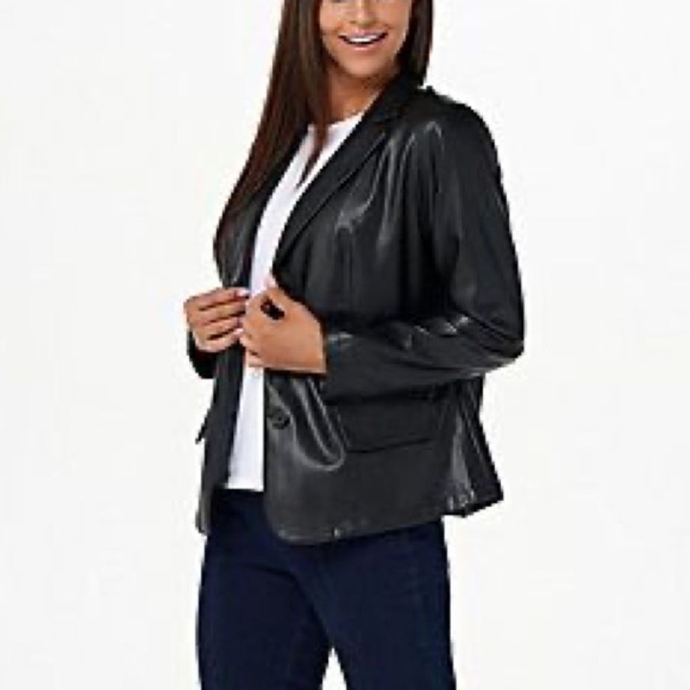 Denim & Co. Faux Leather Blazer with Pockets